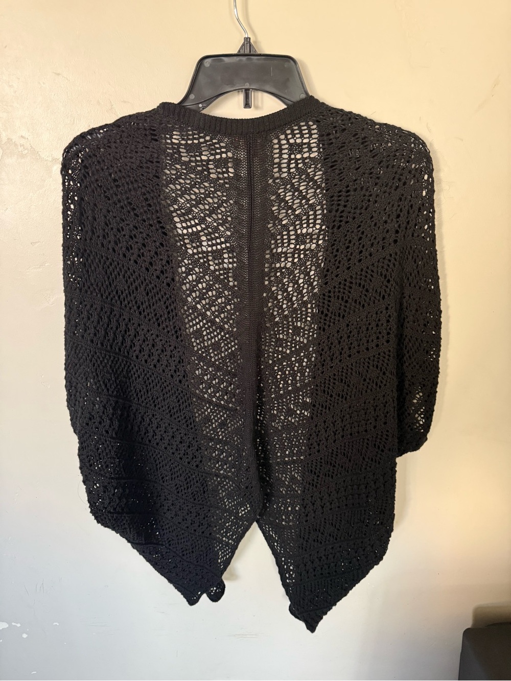 BONGO Black Open Crochet Poncho Shrug